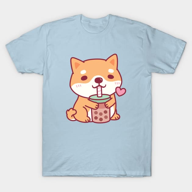 Cute Shiba Inu Dog Loves Bubble Tea T-Shirt by rustydoodle